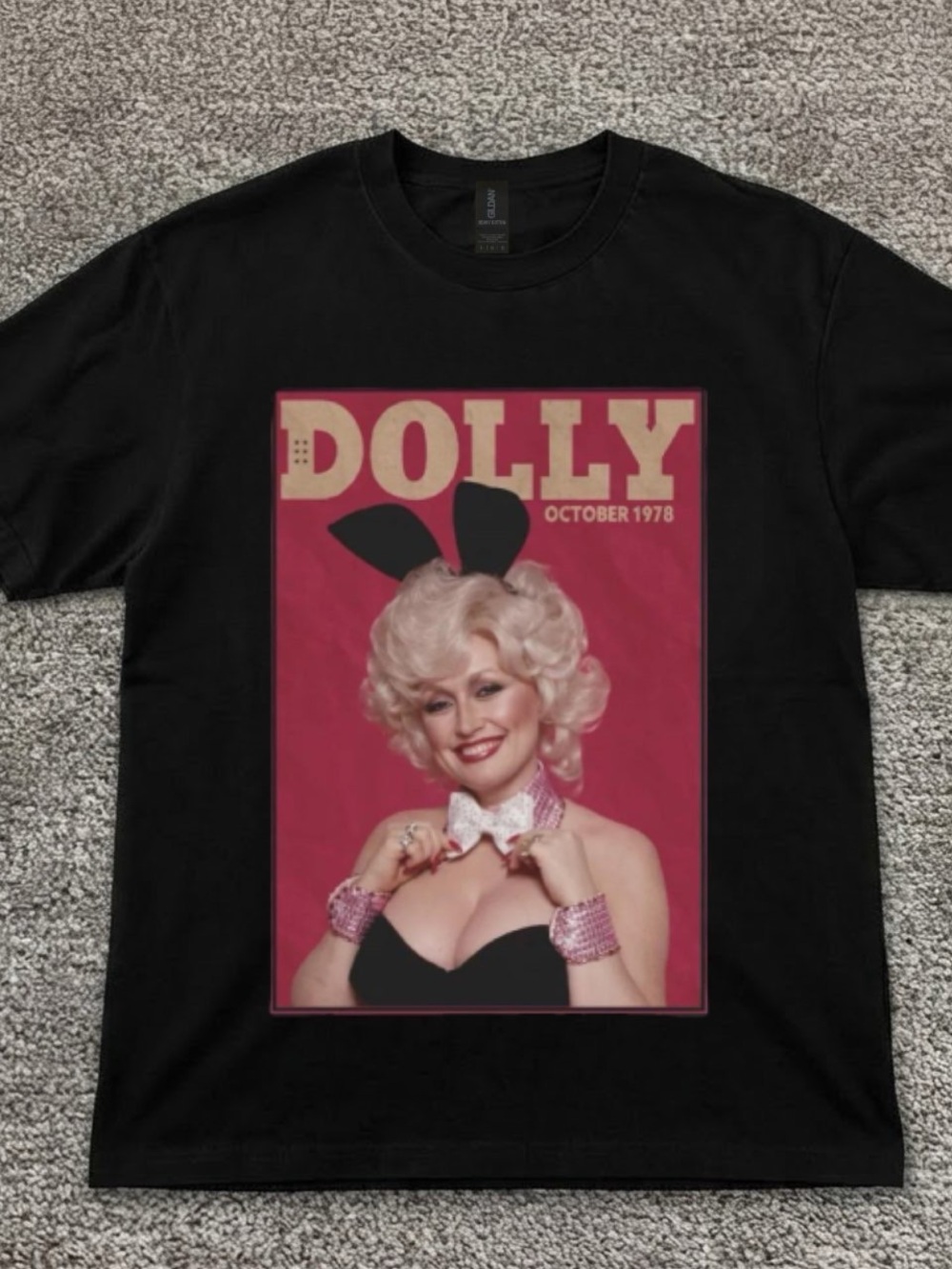 Gildan Black Tee with Pink and Cream Retro Dolly Cover